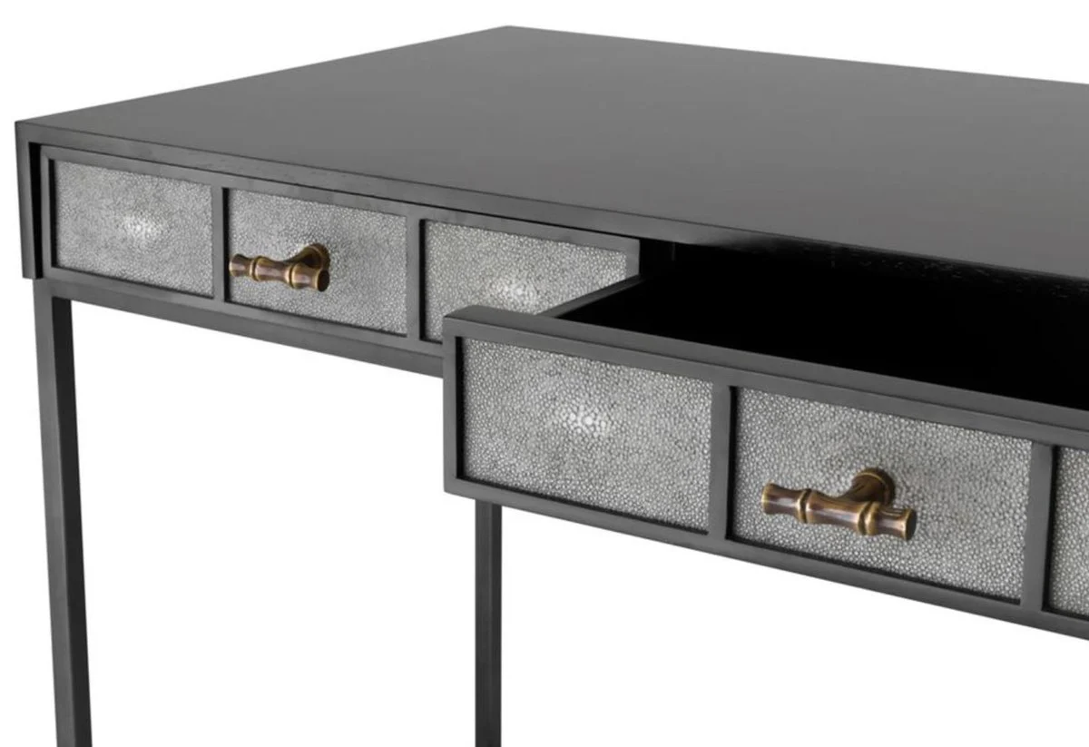 Casa Padrino escritorio de lujo con 3 cajones negro / gris 150 x 60 x H. 75 cm - Muebles de Oficina de Lujo