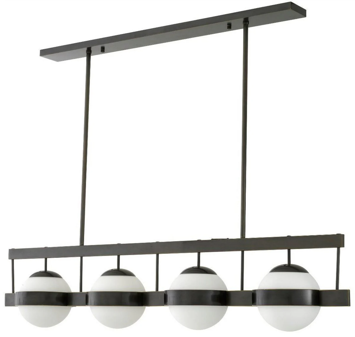 Casa Padrino lámpara de araña de lujo bronce / blanco 140 x 22 x A. 30 cm - Lámpara de araña moderna de metal con pantallas redondas de vidrio - Colección de Lujo