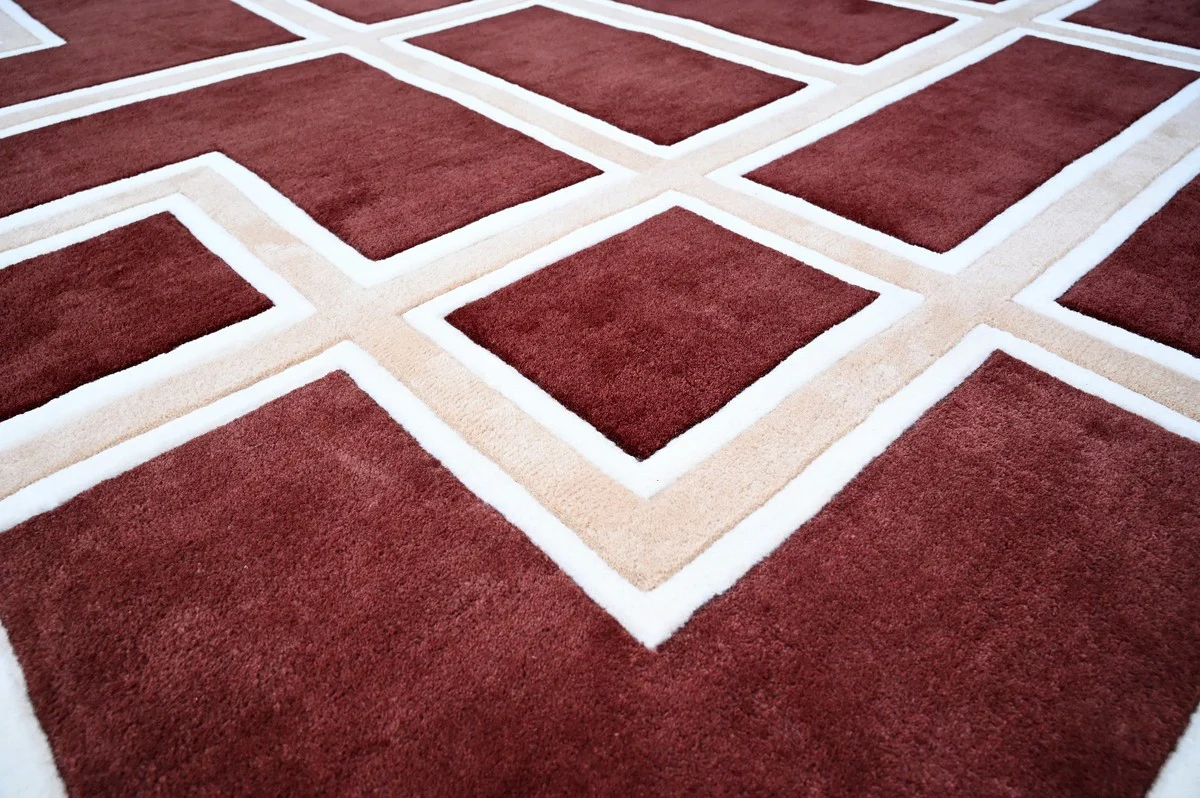 Casa Padrino alfombra de lujo con patrón de meandros rojo burdeos / crema 300 x 400 cm