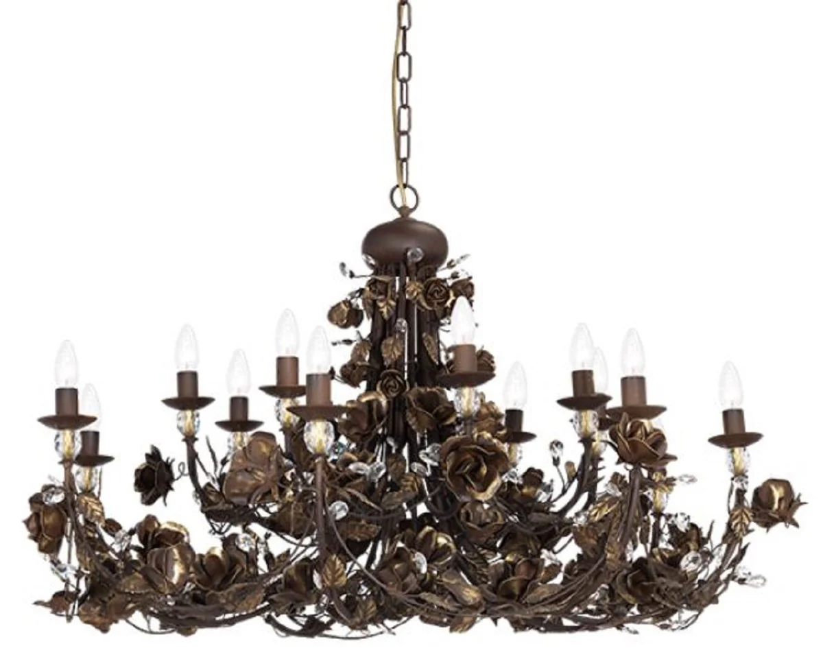 Casa Padrino araña de luces Art Nouveau de lujo rosas óxido / oro Ø 120 x A. 70 cm - Arañas de Luces de Salón Barroco y Art Nouveau con Cristal Swarovski