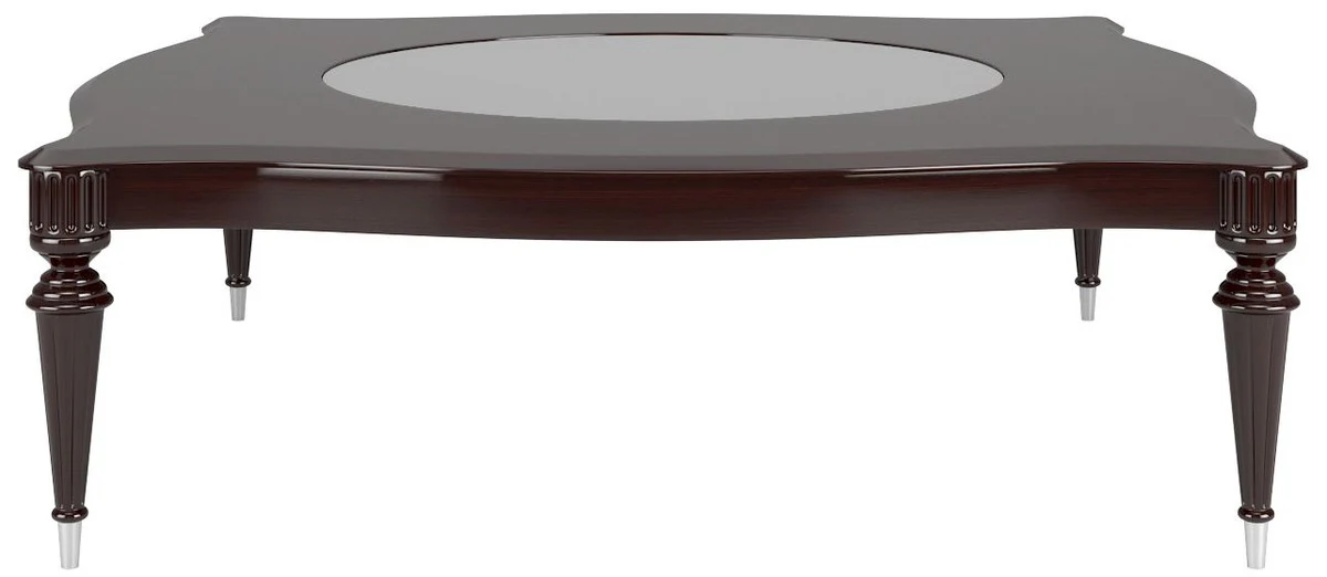 Casa Padrino mesa de centro barroco de lujo con placa de vidrio marr¨®n oscuro brillante / plata 110 x 110 x A. 45 cm - Mesa de sal¨®n noble de estilo barroco - Muebles de sal¨®n barrocos