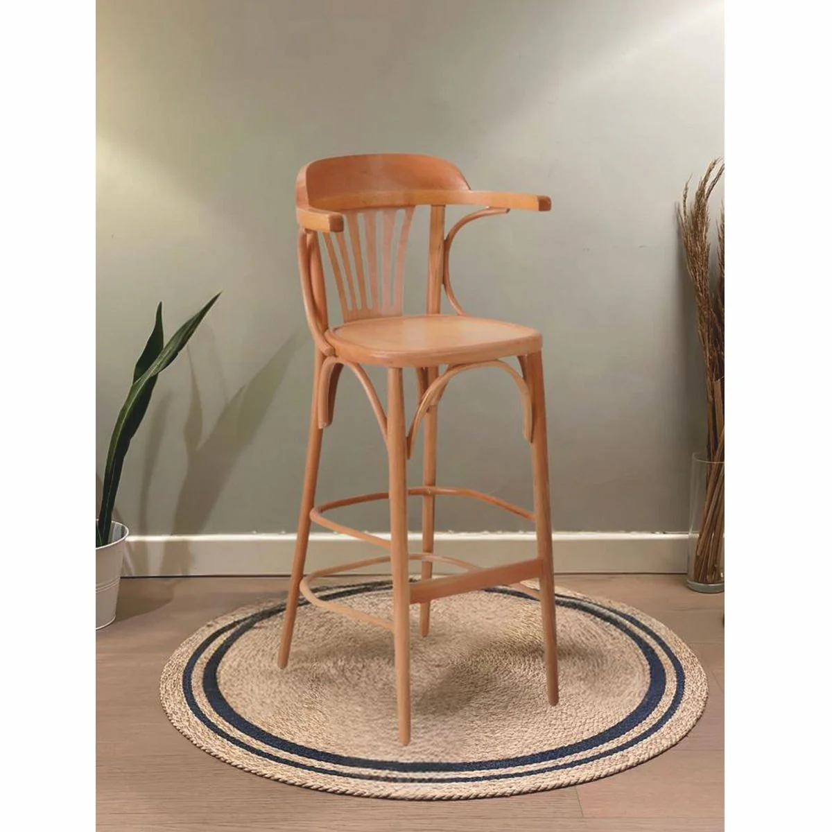 Casa Padrino silla de bar de lujo con reposabrazos natural A. 108 cm - Muebles bar de madera maciza