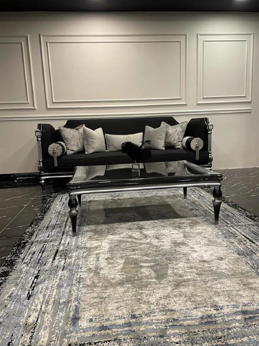 Casa Padrino sof¨¢ barroco de lujo negro / plata - Sof¨¢ de sal¨®n hecho a mano en estilo barroco - Muebles de sal¨®n barrocos