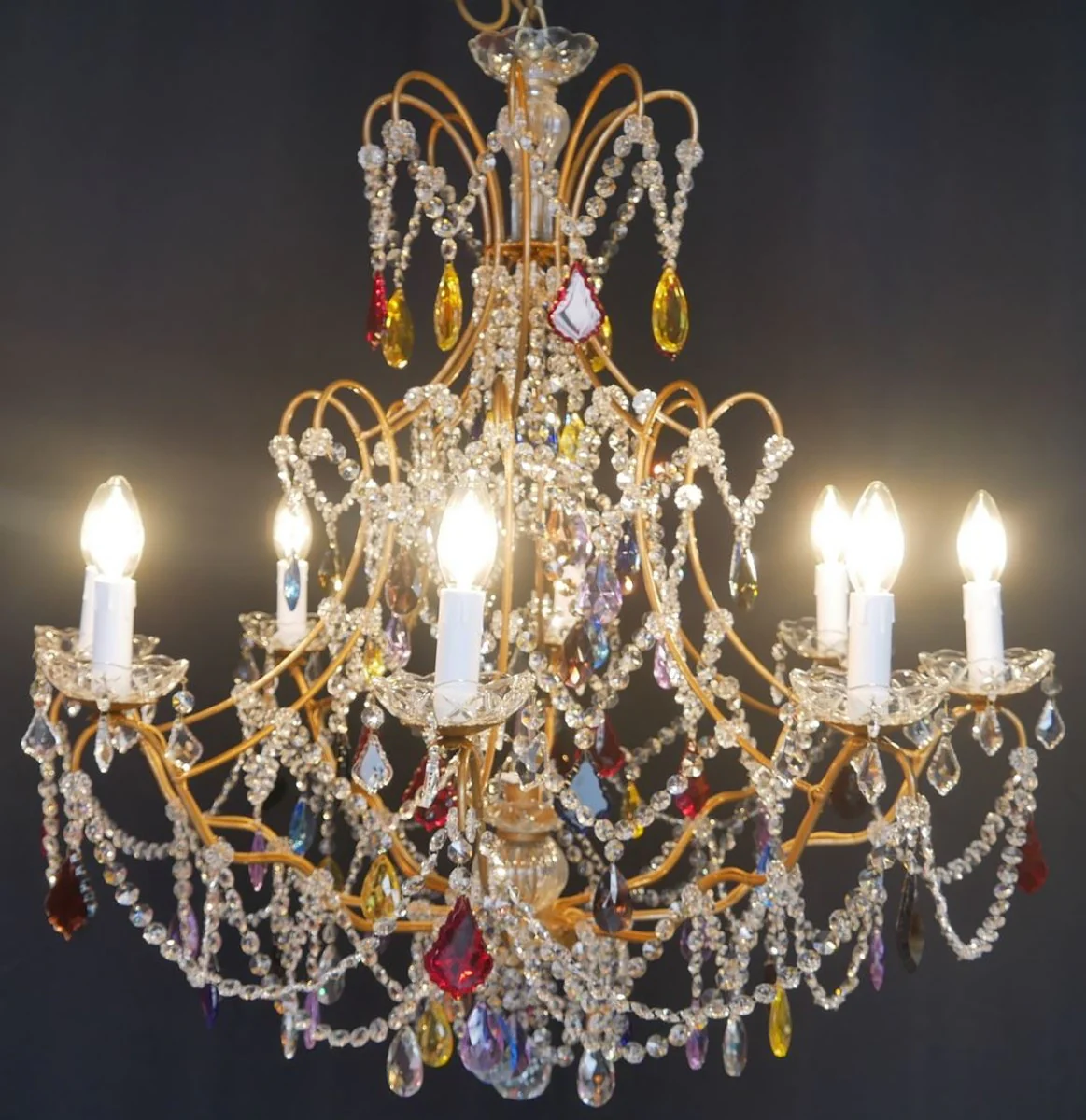 Casa Padrino araña de luces de cristal barroco de lujo multicolor / oro Ø 80 x A. 80 cm - Lámpara de Araña de Hotel y Restaurante - Noble y Magnífico - Calidad de Lujo - Hecho en Italia