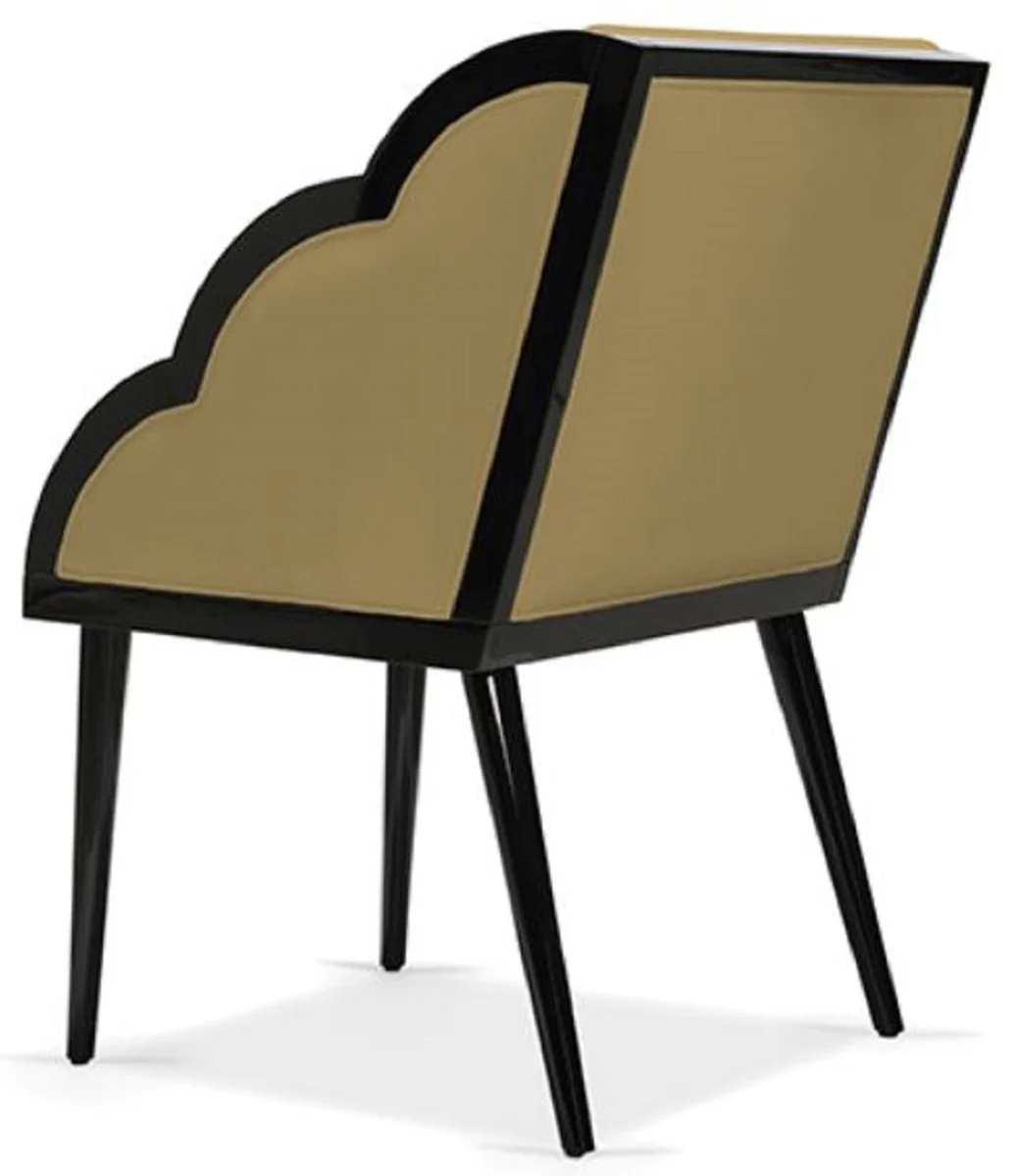 Casa Padrino silla de comedor Art Deco de lujo con reposabrazos ocre / negro 61 x 67 x A. 89 cm - Silla de cocina noble con tela de terciopelo - Muebles de Comedor Art Deco - Calidad de Lujo