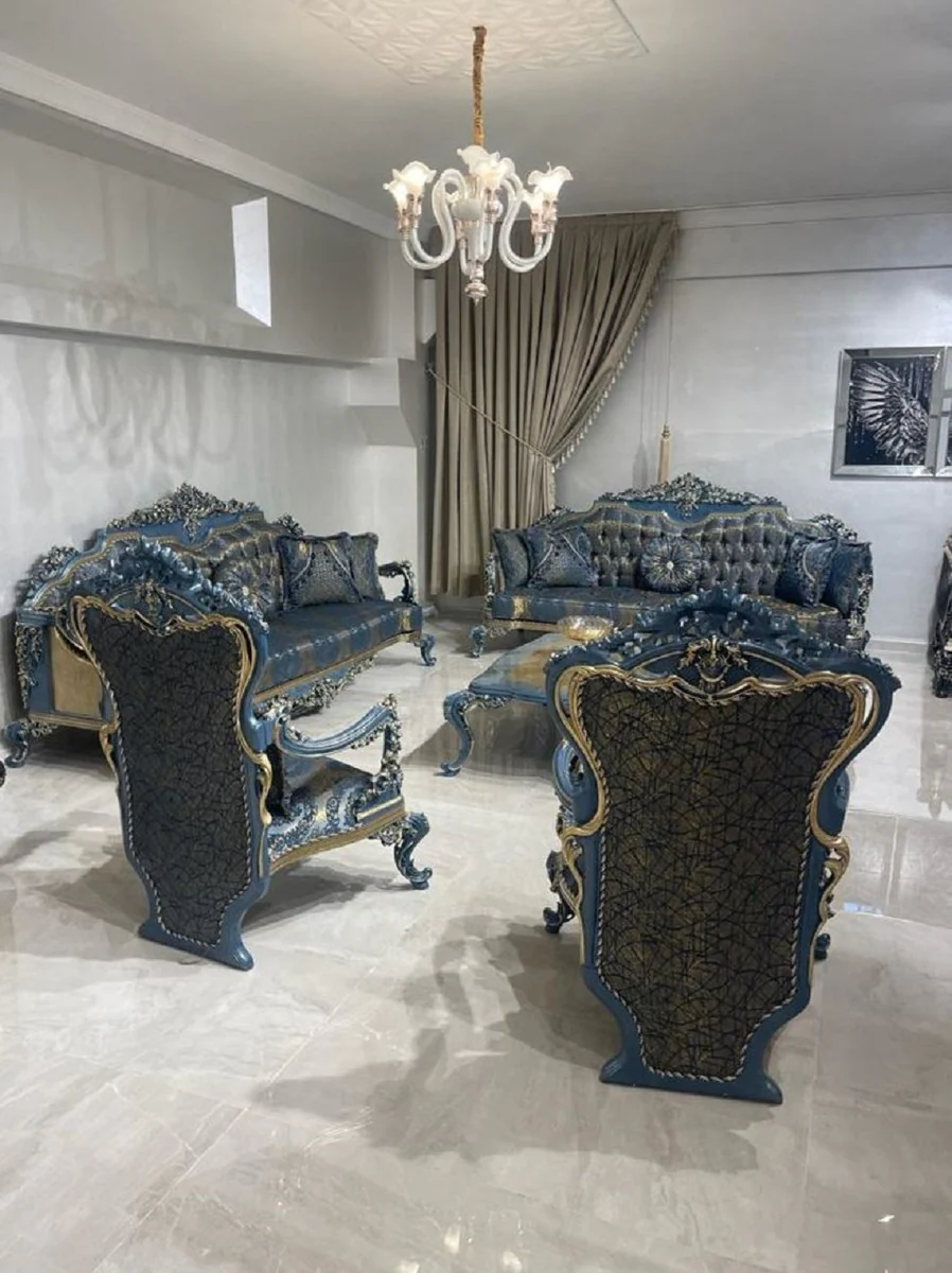 Casa Padrino mesa de centro barroco de lujo azul / oro - Magn¨ªfica mesa de sal¨®n de estilo barroco - Muebles de sal¨®n estilo barroco - Muebles de lujo estilo barroco - Muebles barrocos