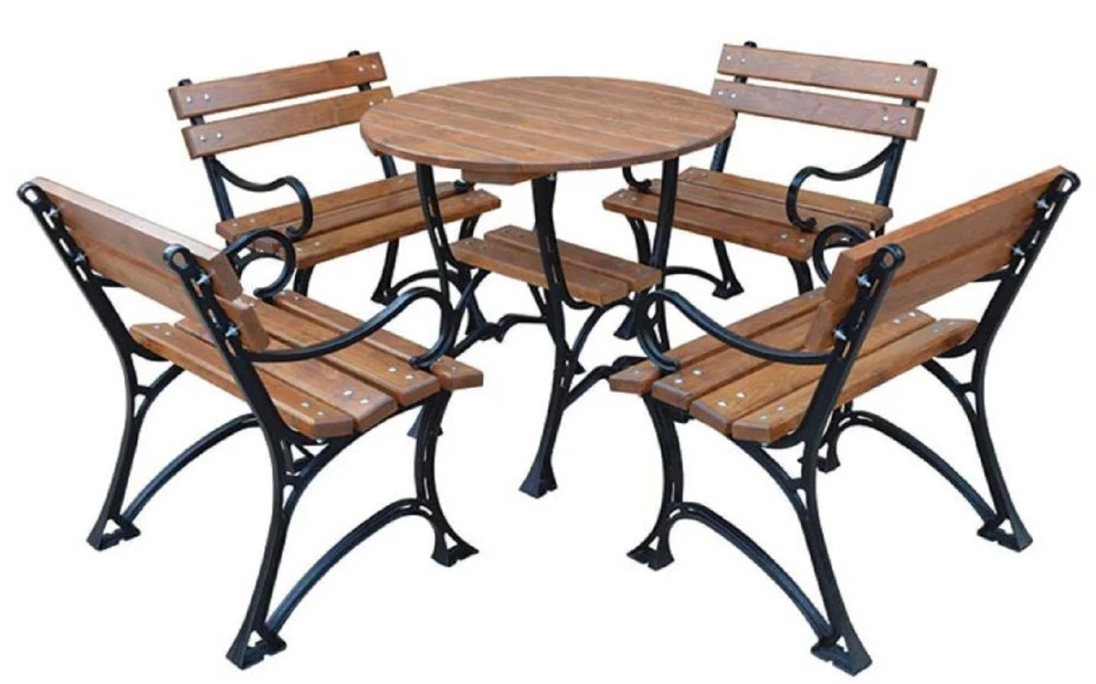 Casa Padrino conjunto de muebles de jardín Art Nouveau marrón / negro - 1 Mesa de Jardín y 4 Sillas de Jardín con Reposabrazos - Muebles de Terrazas de Jardín de Catering