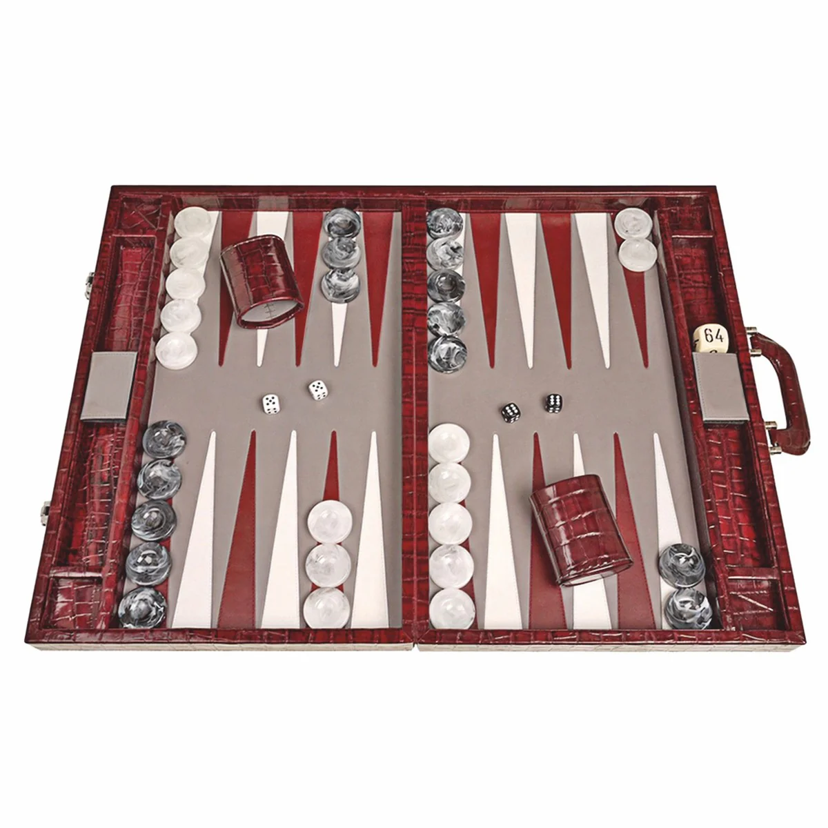 Casa Padrino Malet¨ªn de Backgammon de Lujo en Piel Genuina Cocodrilo ¨®ptico Rojo Burdeos - Accesorios de Lujo