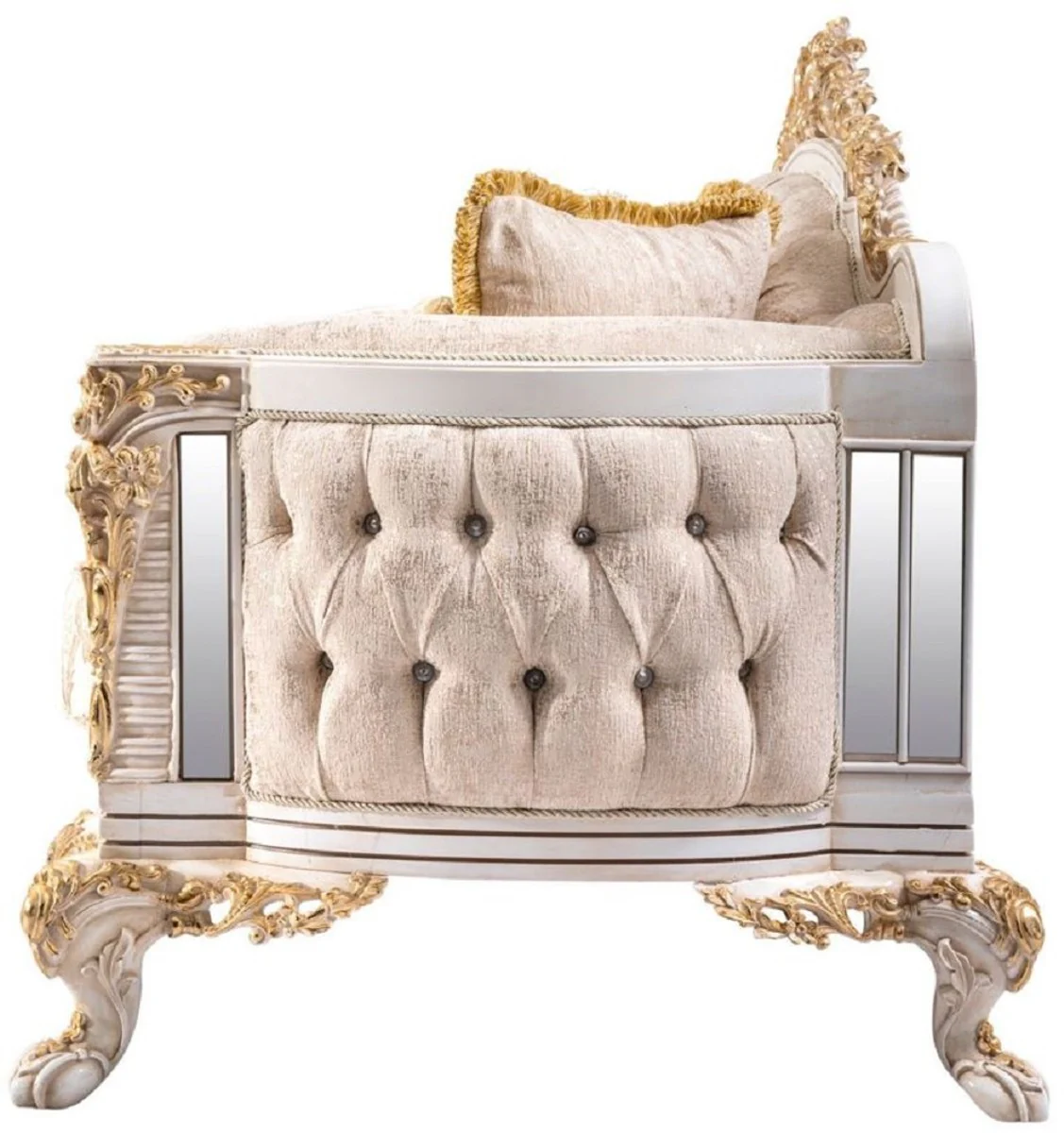 Casa Padrino conjunto de sala de estar barroco de lujo beige / blanco / oro - 2 Sof¨¢s Barrocos y 2 Sillones Barrocos y 1 Mesa de Centro Barroco - Muebles de sal¨®n barroco - Noble y Magn¨ªfico