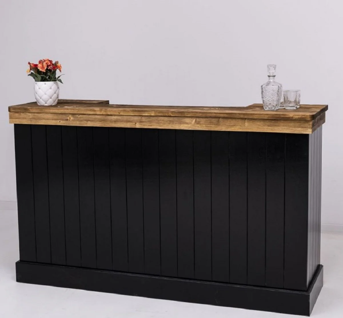 Casa Padrino barra de bar de estilo campestre negro / marr¨®n 180 x 51 x A. 107 cm - Barra de bar de madera maciza - Muebles de bar de madera maciza - Muebles de bar en estilo campestre