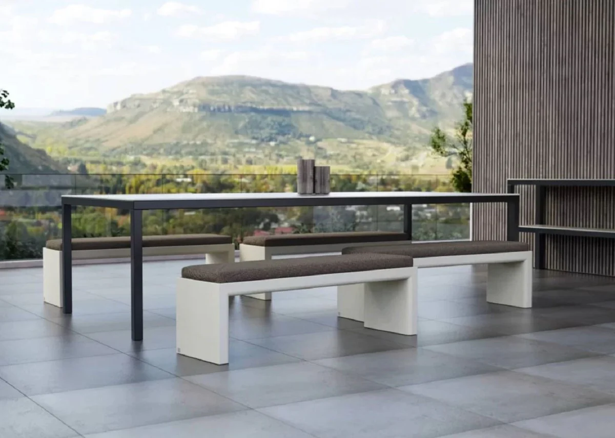 Casa Padrino banco de jard¨ªn de lujo gris oscuro / blanco mate 180 cm - Banco para exterior