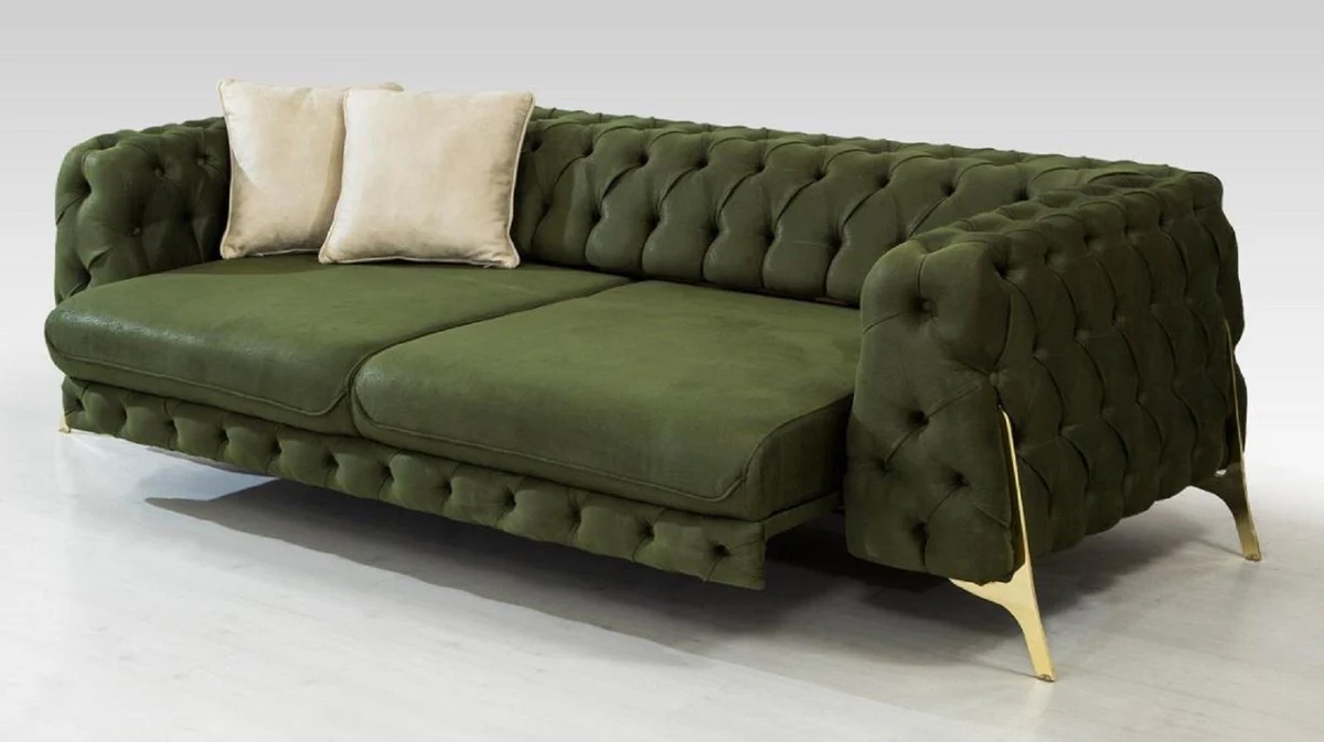 Casa Padrino sof¨¢ cama Chesterfield de lujo verde oscuro / oro 250 x 95 x A. 72 cm - Sof¨¢ de sal¨®n moderno - Muebles de Sal¨®n Chesterfield