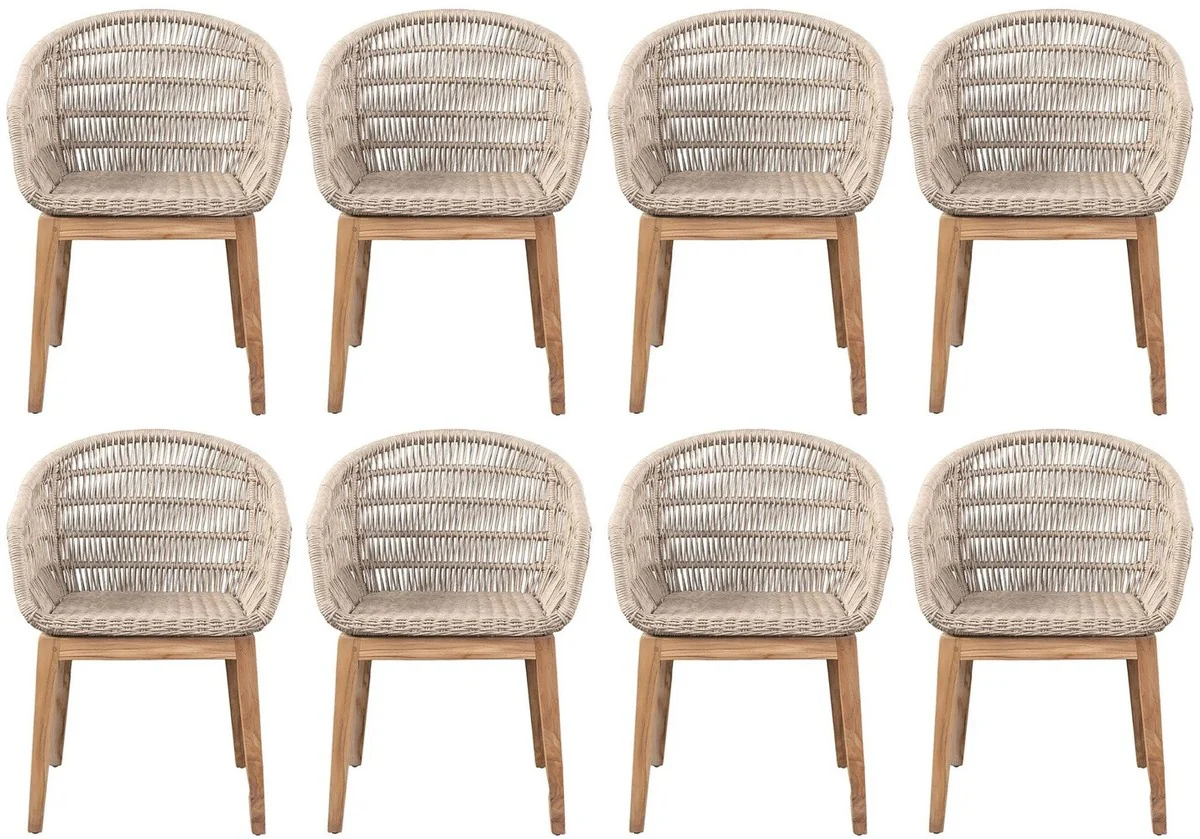 Casa Padrino conjunto de 8 sillas de comedor de lujo gris / natural 60 x 60 x A. 80 cm - Sillas de jard¨ªn de lujo con tejido de rat¨¢n - Muebles de comedor - Muebles de jard¨ªn - Muebles de lujo