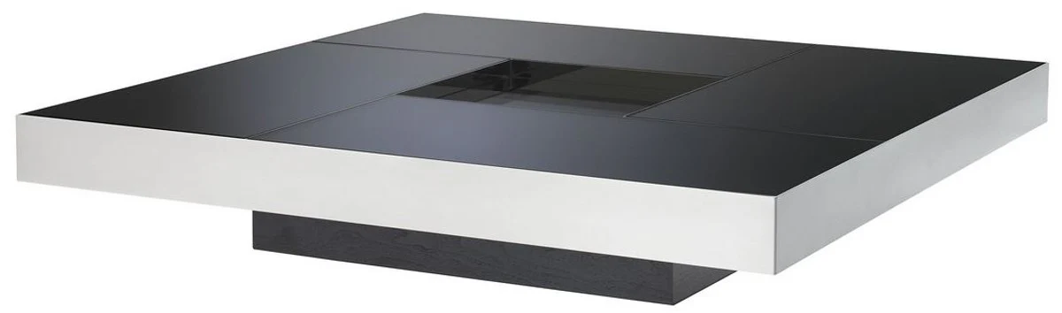 Casa Padrino mesa de centro de lujo plata / negro 120 x 120 x A. 23,5 cm - Mesa de sal¨®n cuadrada de acero inoxidable con tablero de vidrio espejo - Muebles de sal¨®n - Calidad de Lujo