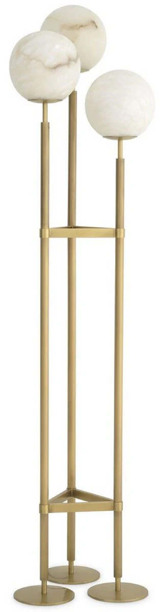 Casa Padrino lámpara de pie de lujo latón antiguo / alabastro 42,5 x 37 x A. 172 cm - Lámpara de pie moderna con pantallas redondas de alabastro - Luces de Lujo