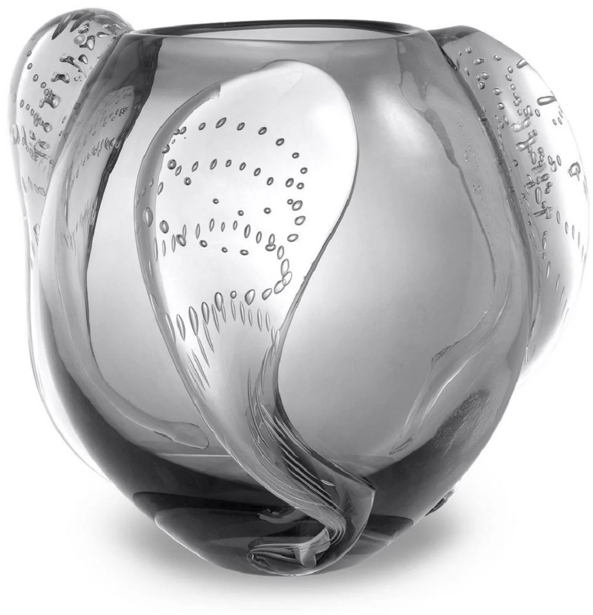 Casa Padrino florero de vidrio decorativo de lujo gris Ø 32 x A. 28 cm - Elegante Florero Soplado a Mano - Accesorios de Decoración de Lujo