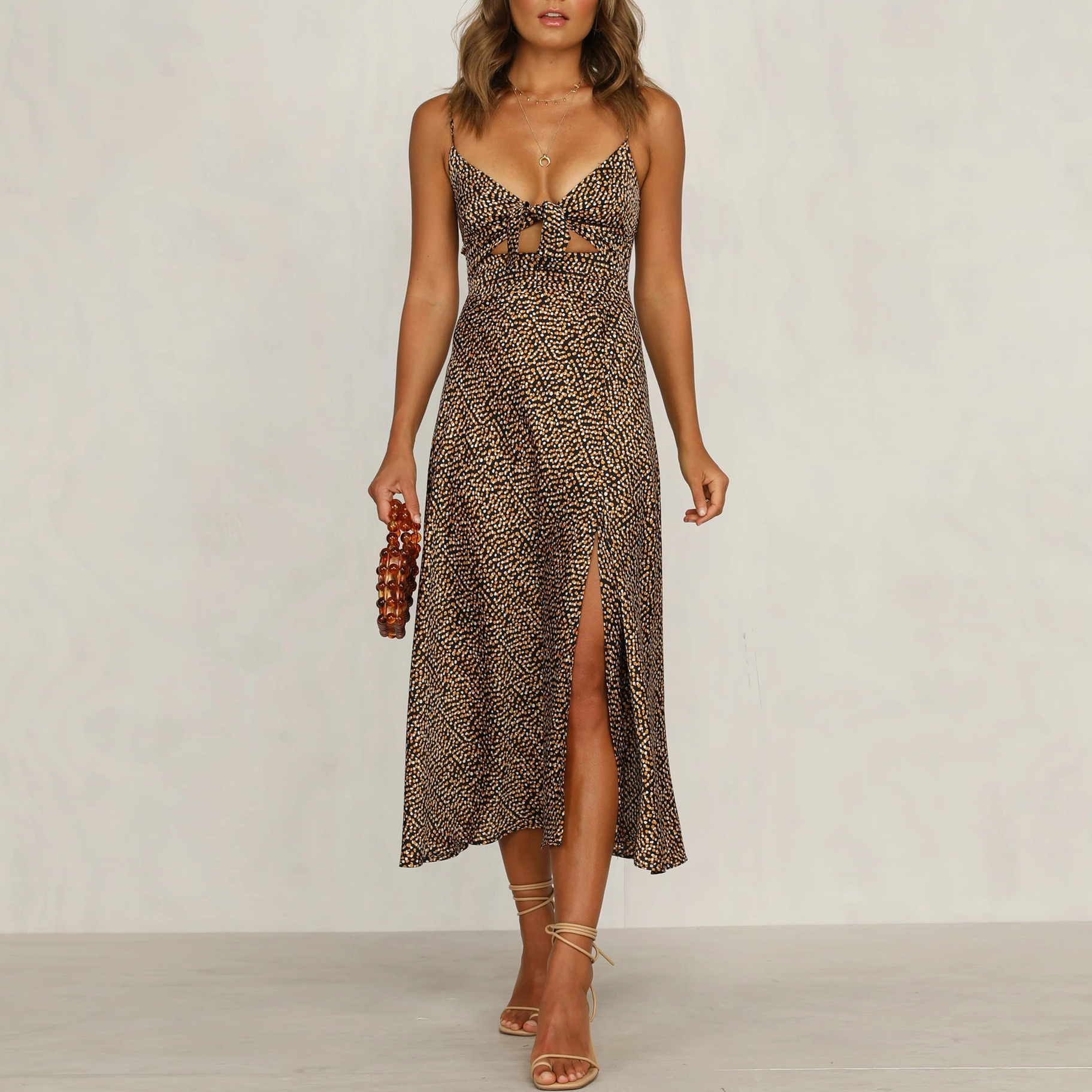 Fashion Suspenders Spring And Summer Knotted Small Leak Dress