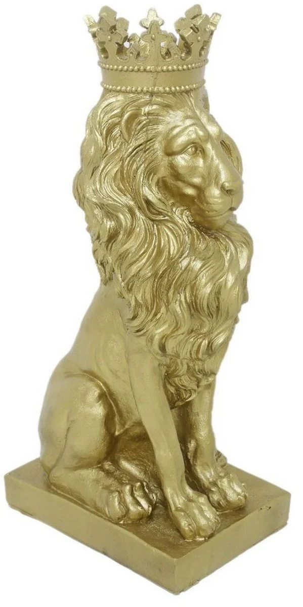 Casa Padrino escultura decorativa barroco león con corona oro 25 x A. 75 cm - Magnífica figura decorativa de resina sintética - Accesorios de decoración salón barroco