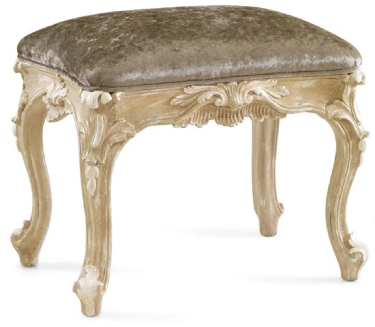 Casa Padrino taburete barroco de lujo gris / beige antiguo - Taburete de estilo barroco hecho a mano - Taburete de pie barroco - Muebles barrocos - Calidad de lujo - Hecho en Italia