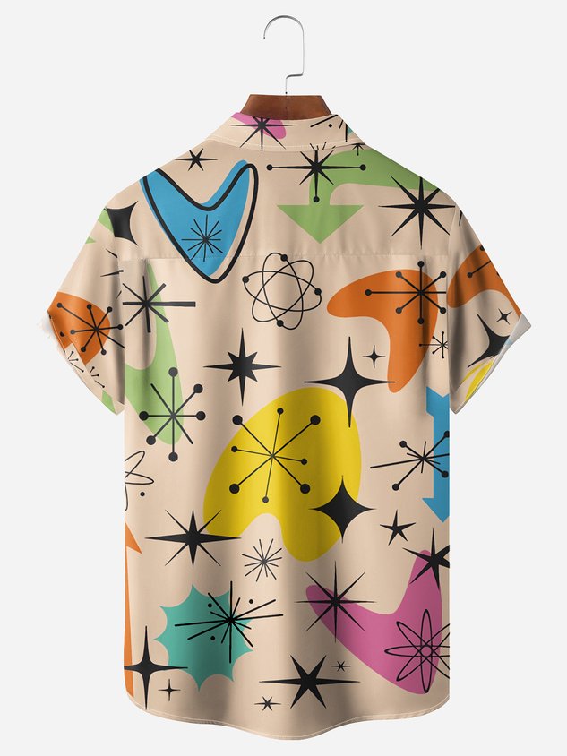 Mid Century Geometric Chest Pocket Short Sleeve Casual Shirt