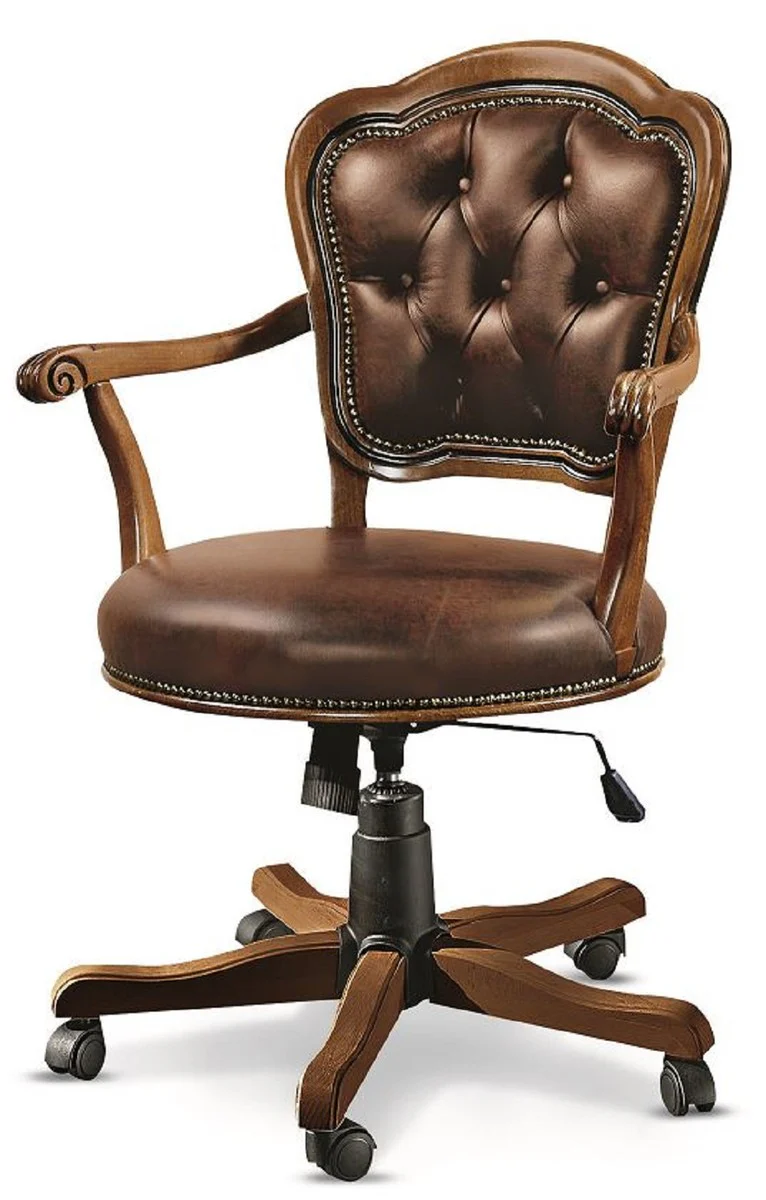 Casa Padrino Silla de oficina Art Nouveau de lujo marr¨®n 65 x 54 x A. 98-108 cm - Silla de escritorio ajustable en altura con cuero - Mobiliario de Oficina Barroco y Art Nouveau