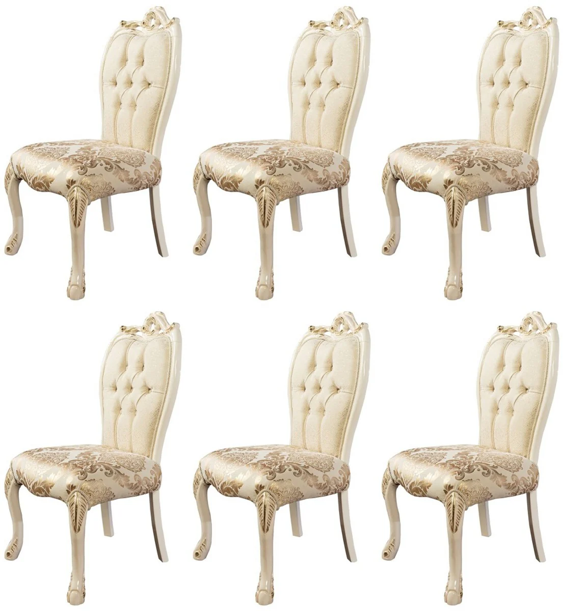 Casa Padrino conjunto de 6 sillas de comedor barrocos de lujo blanco / oro - Sillas de cocina de estilo barroco magn¨ªficos - Muebles de comedor barrocos - Muebles barroco