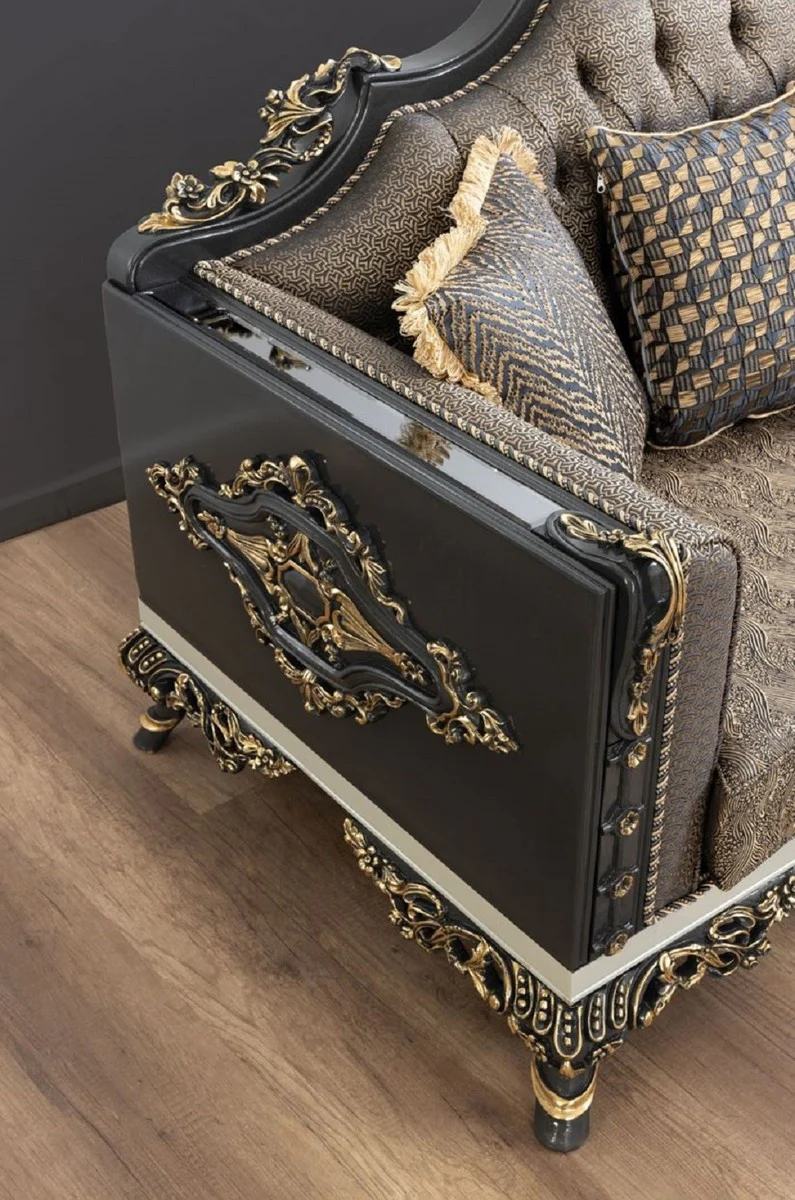 Casa Padrino sof¨¢ barroco de lujo azul / oro / gris / blanco / oro - Magn¨ªfico sof¨¢ de sal¨®n con patr¨®n elegante - Muebles de sal¨®n barrocos