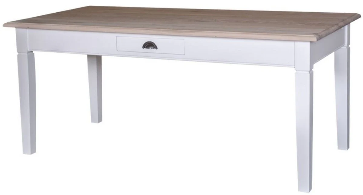 Casa Padrino mesa de cocina de estilo rural blanco / colores naturales - Varios Tama?os - Mesa de Comedor de Estilo Rural con Caj¨®n