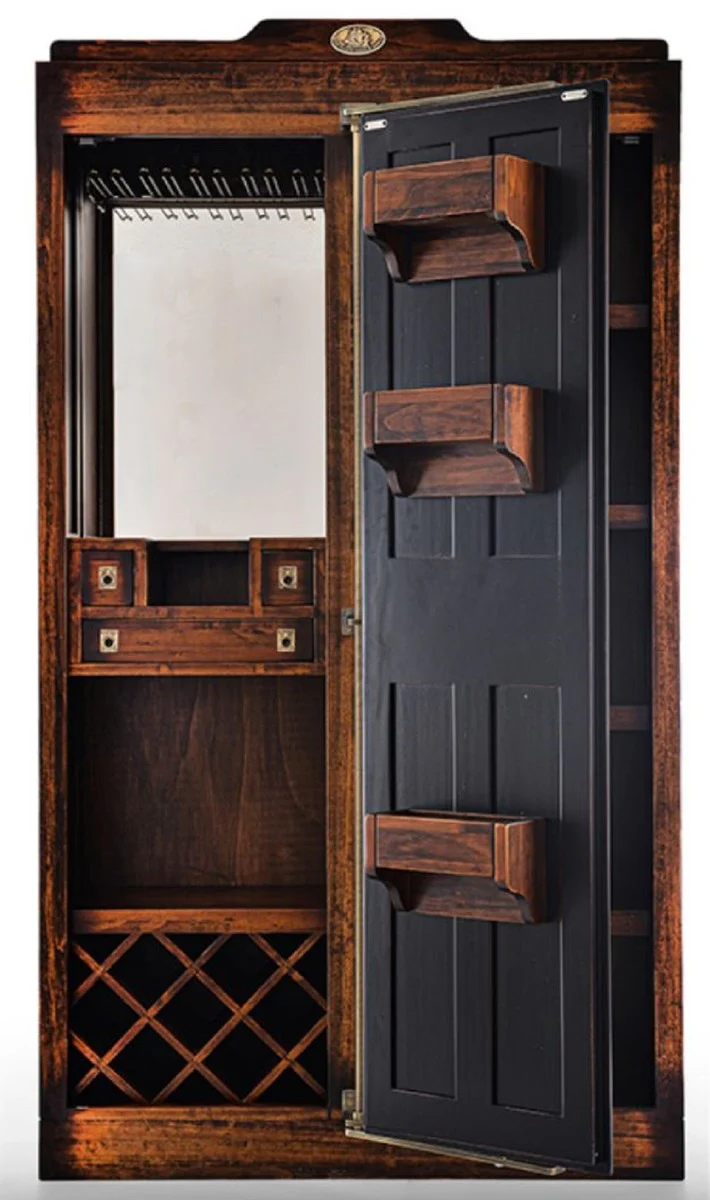 Casa Padrino armario bar estilo vintage de lujo marr¨®n / negro 106,5 x 34 x A. 191 cm - Armario del vino de madera maciza - Mueble bar de estilo vintage - Mueble bar de lujo de madera maciza