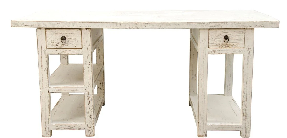 Casa Padrino escritorio de estilo rural blanco antiguo 170 x 70 x H. 80 cm - Mobiliario de Oficina en Estilo Country