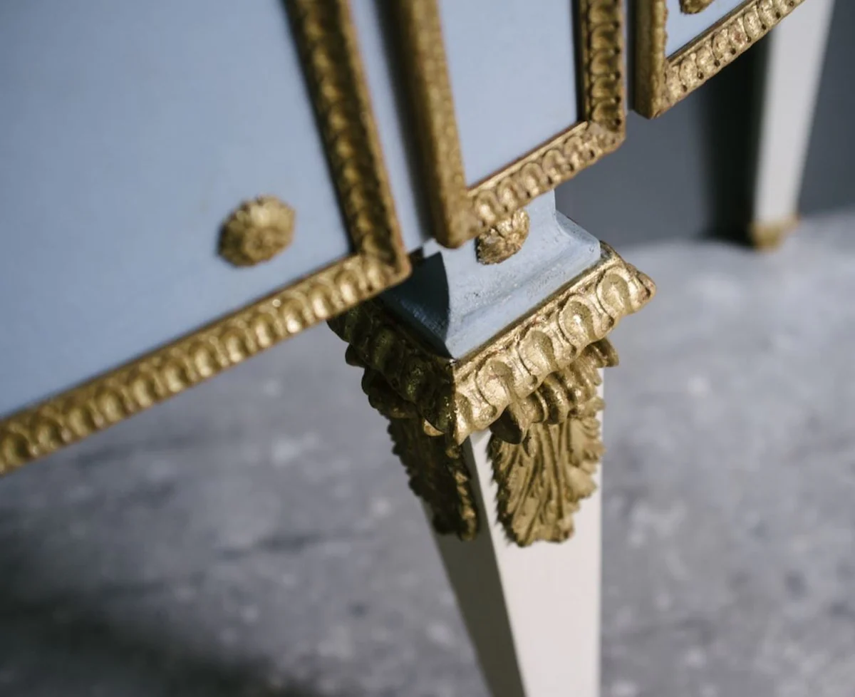 Casa Padrino Consola Barroco de Lujo Azul / Blanco / Oro 150 x 75 x H. 91 cm - Mesa de Consola Hecha a Mano de Estilo Antiguo