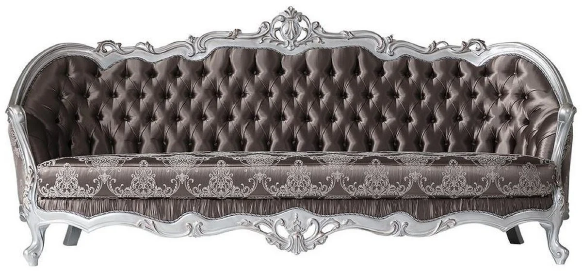 Casa Padrino sof¨¢ barroco de lujo bronce / plata 262 x 90 x A. 113 cm - Magn¨ªfico sof¨¢ de sal¨®n con cojines decorativos - Muebles Barrocos