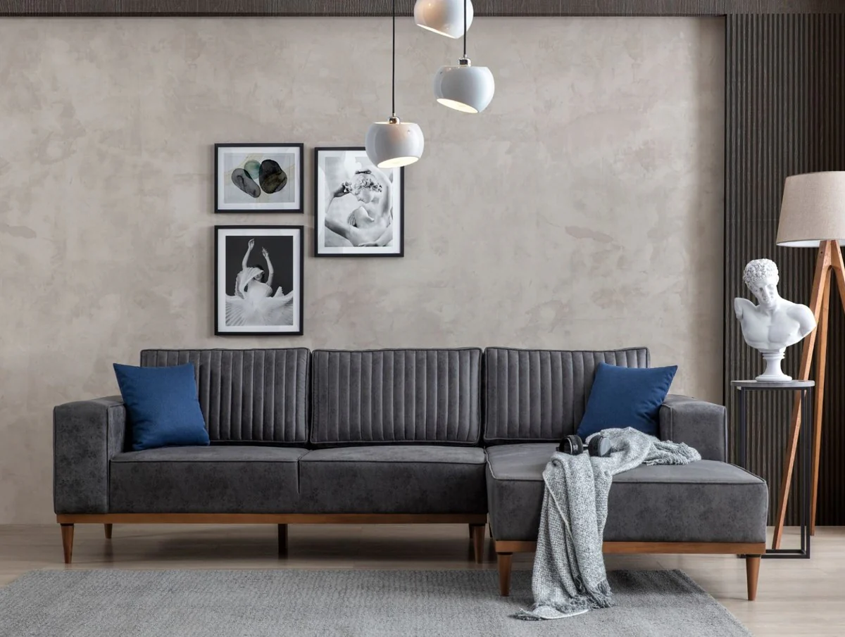 Casa Padrino sof¨¢ esquinero de lujo gris / marr¨®n 265 x 180 x A. 70 cm - Elegante sof¨¢ de sal¨®n - Muebles de Lujo