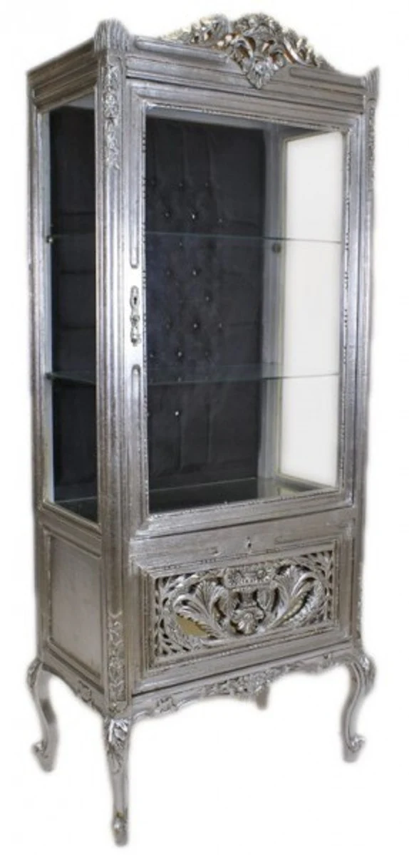 Casa Padrino Baroque showcase Silver / Black - display cabinet - living room cabinet glass cabinet