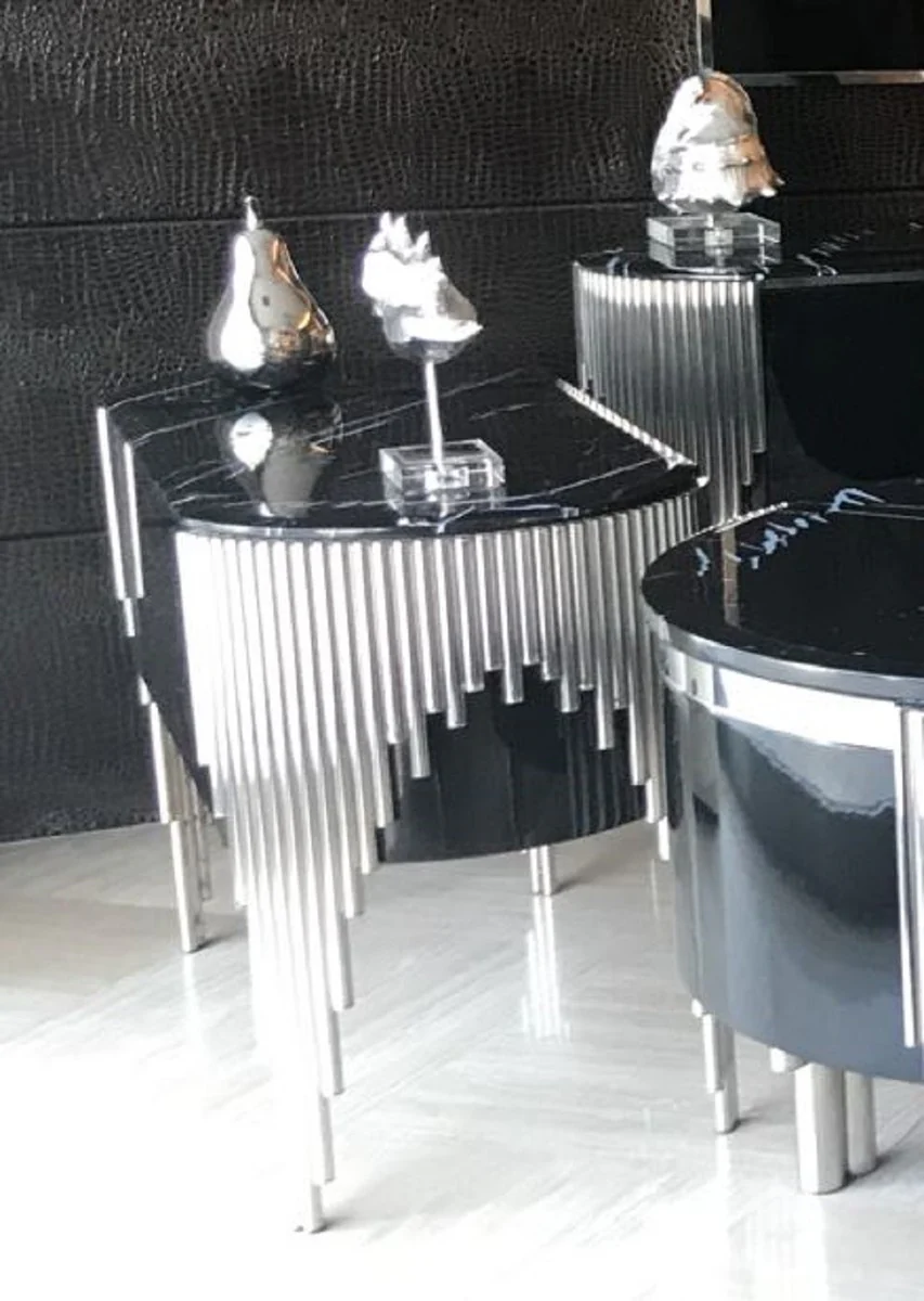 Casa Padrino cómoda de lujo con 2 cajones y tapa de mármol artificial negro / plata - Muebles de lujo
