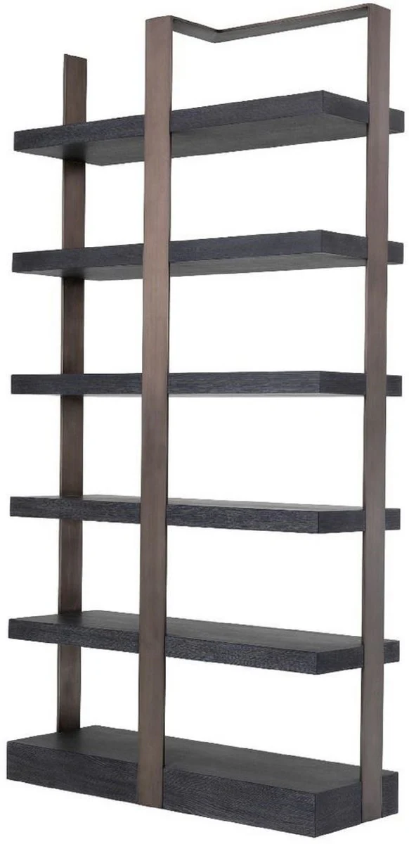 Casa Padrino gabinete de estanter¨ªa de lujo negro / bronce 120.5 x 40 x A. 230 cm - Armario de chapa de roble con marco de acero inoxidable - Armario de libros - Muebles de Sal¨®n de Lujo