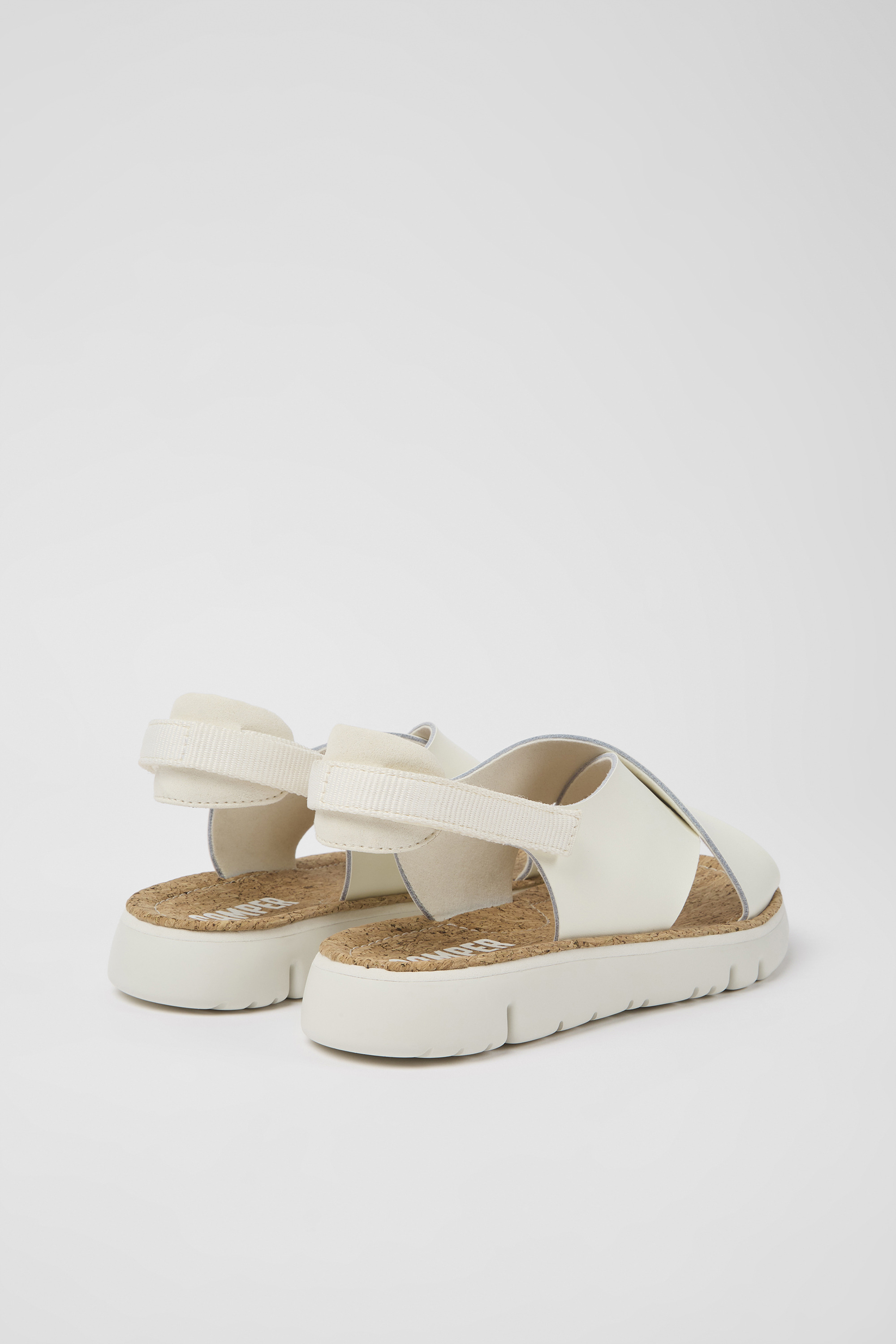 Oruga - White leather and textile sandals for women