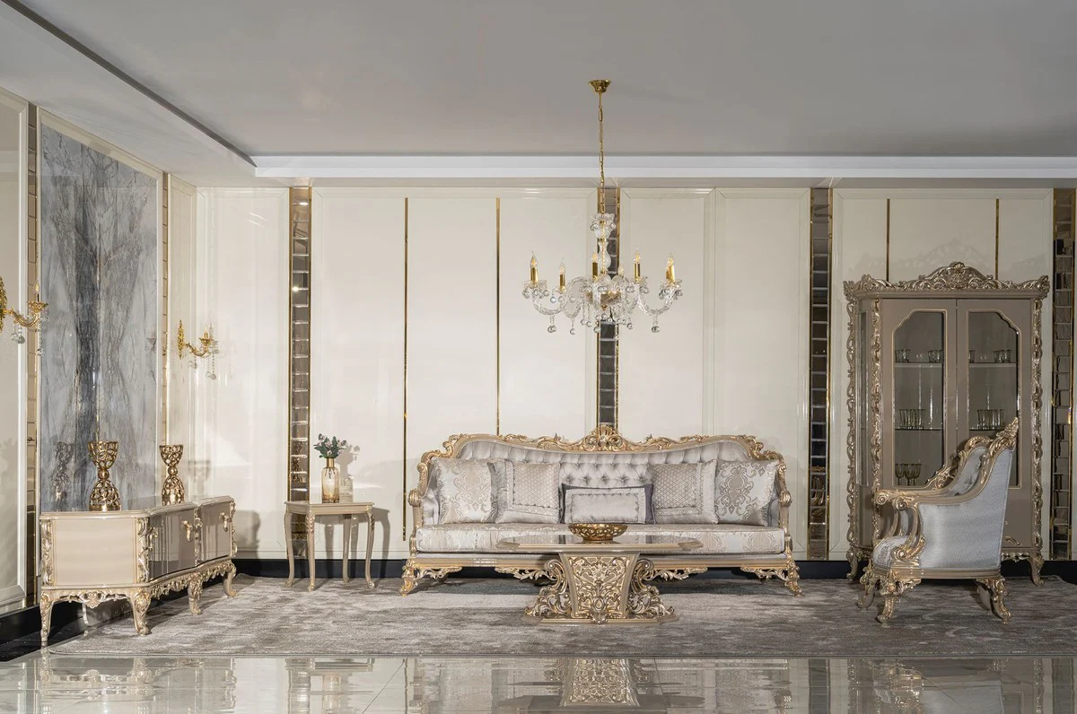 Casa Padrino gabinete TV barroco de lujo gris / oro - Magn¨ªfico aparador de madera maciza con 4 puertas - Muebles de sal¨®n en estilo barroco - Muebles barrocos - Noble y Magn¨ªfico