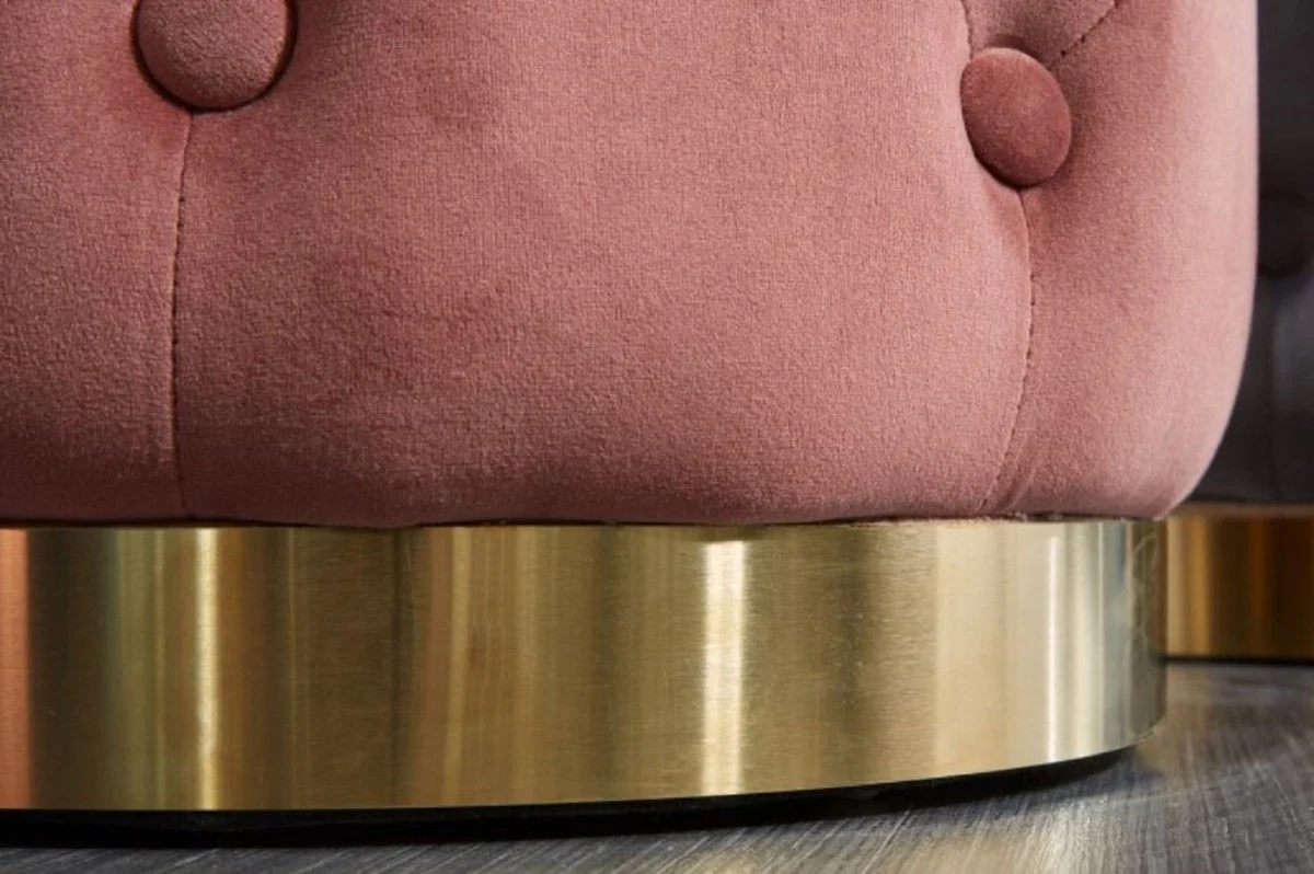 Casa Padrino Taburete Chesterfield de Terciopelo Rosa Antiguo / Oro ? 36 x H. 40 cm - Taburete Redondo - Muebles Chesterfield