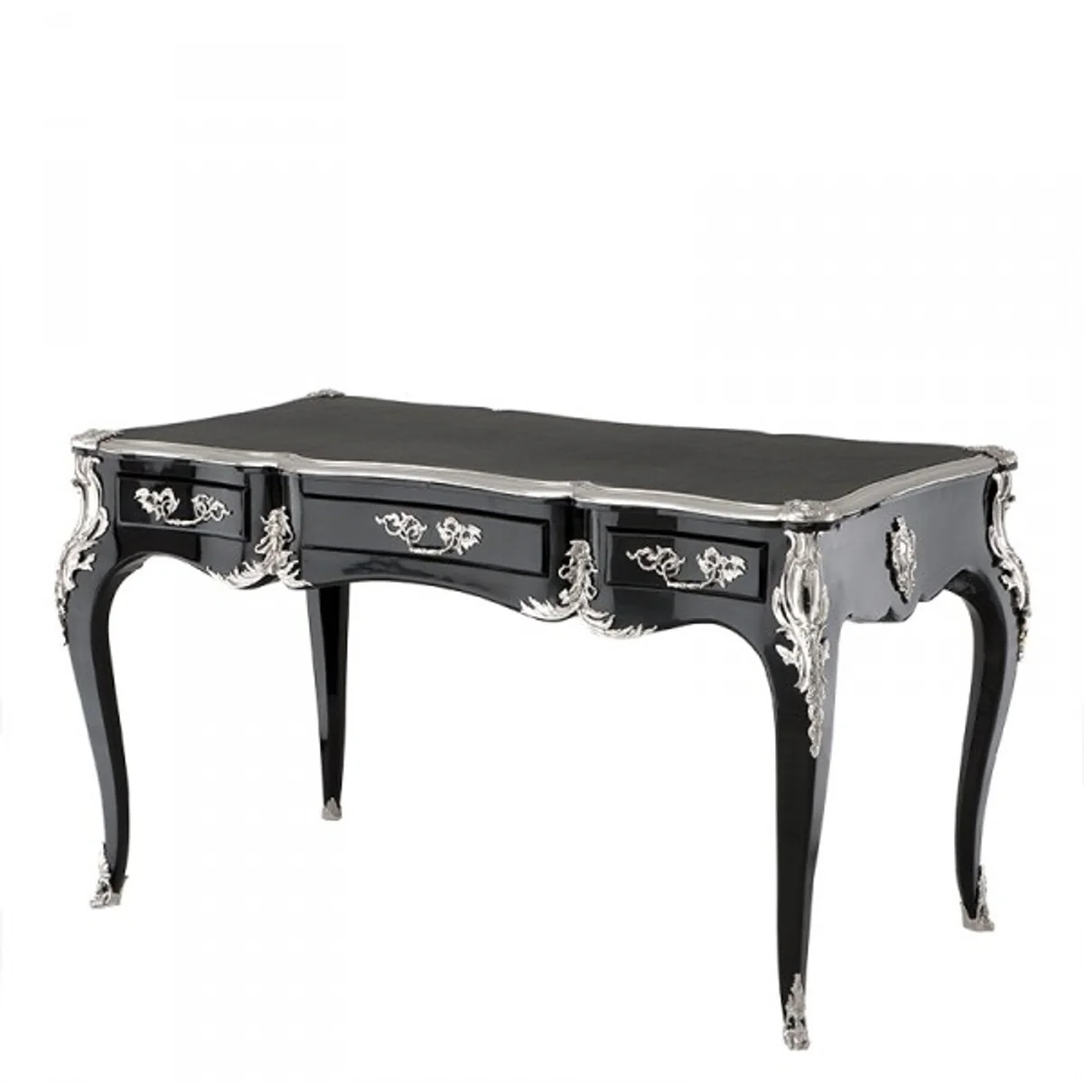 Casa Padrino Luxury baroque desk Black high-gloss silver secretary