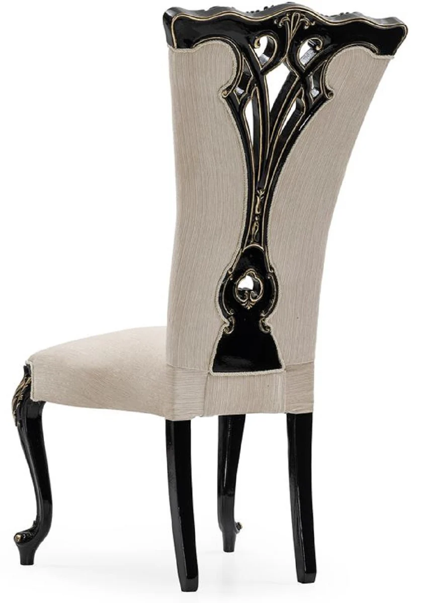 Casa Padrino conjunto de comedor barroco de lujo crema / negro / oro - 1 Mesa de Comedor Barroco y 6 Sillas de Comedor Barrocos - Muebles de comedor de lujo estilo barroco