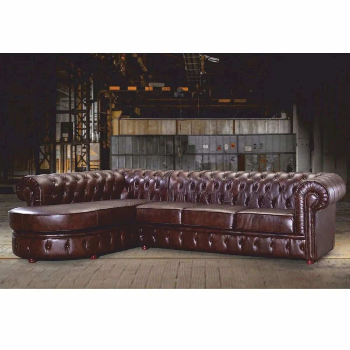 Casa Padrino sof¨¢ esquinero Chesterfield de lujo de piel marr¨®n oscuro 293 cm - Muebles de Cuero Genuino
