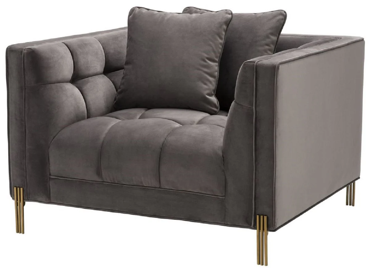 Casa Padrino sill¨®n de terciopelo de lujo con 2 cojines gris / lat¨®n 104 x 95 x H. 68 cm - Muebles de Sal¨®n de Lujo