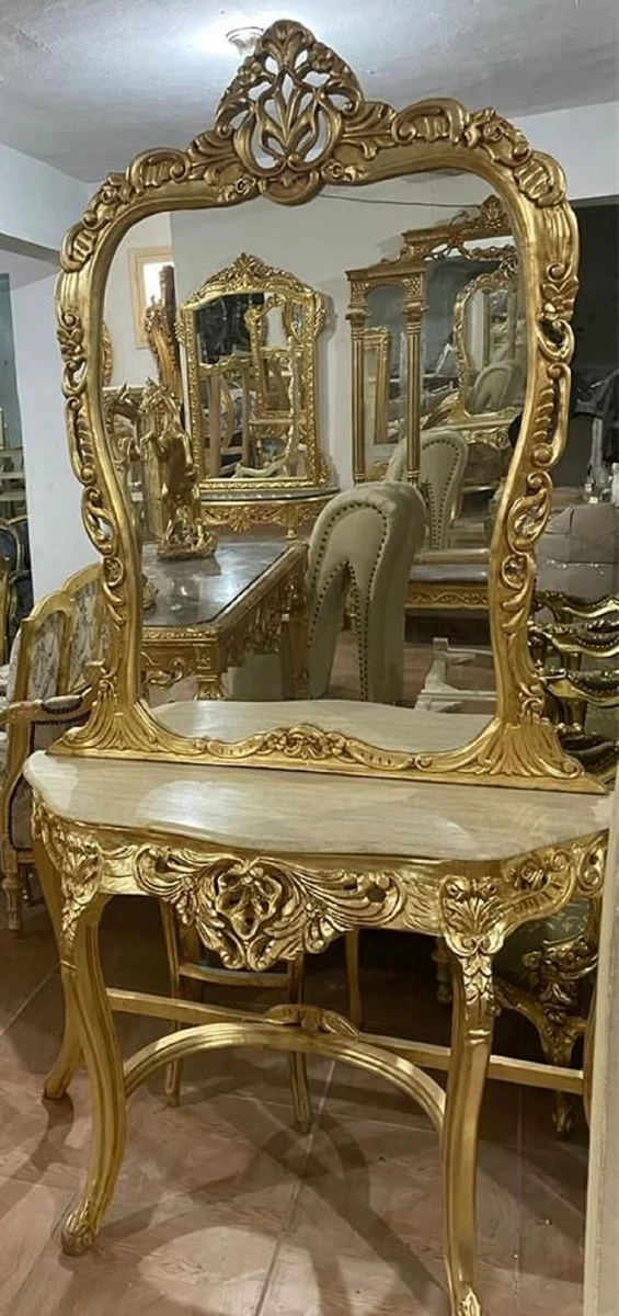 Casa Padrino consola de espejo barroco con tapa de m¨¢rmol oro / crema - Consola barroco hecha a mano con espejo - Muebles Barrocos - Noble y Magn¨ªfico