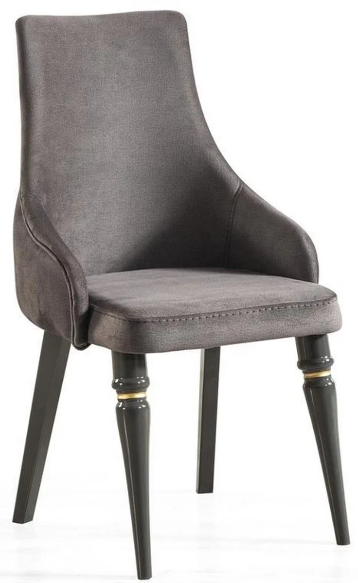 Casa Padrino conjunto de comedor Art Deco de lujo gris / oro - 1 Mesa de Comedor Extensible y 6 Sillas de Comedor - Muebles de Comedor Art Deco - Calidad de Lujo