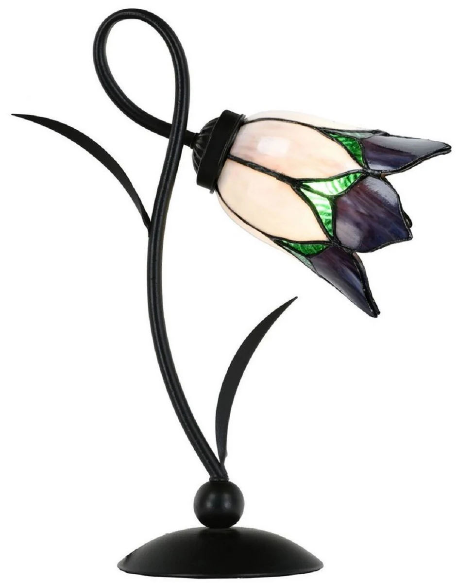 Casa Padrino L¨¢mpara de Mesa Tiffany Art Deco Negro / Blanco / P¨²rpura / Verde A. 40 cm - L¨¢mparas Tiffany