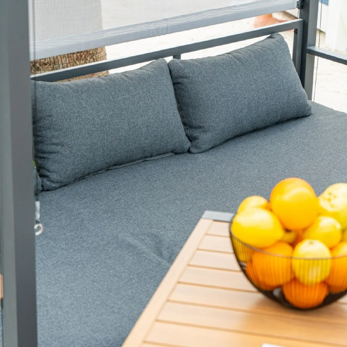 Casa Padrino tumbona de playa / tumbona de jard¨ªn de lujo con dosel gris A. 196 cm - Muebles de playa y jard¨ªn