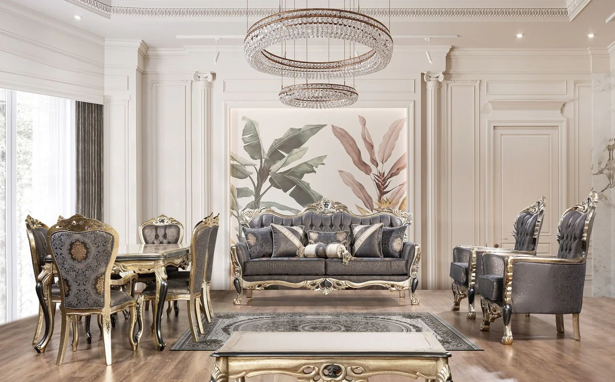 Casa Padrino mesa de centro barroco de lujo oro / negro - Mesa de sal¨®n rectangular de estilo barroco - Muebles de sal¨®n de estilo barroco - Muebles barrocos - Muebles de lujo en estilo barroco