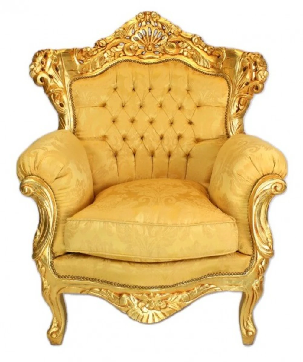 Casa Padrino Baroque Living Set Gold Bouquet pattern / Gold - 3er sofa + 2 armchairs