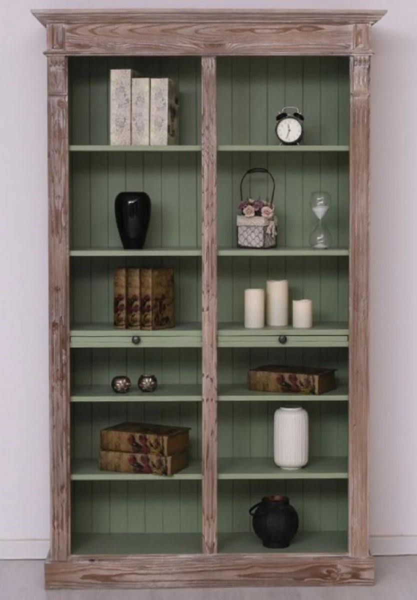 Casa Padrino armario de libros estilo country marr¨®n / verde 120 x 37 x H. 197 cm - Armario de Madera Maciza - Armario Estante - Armario para Sala de Estar - Muebles de Estilo Country